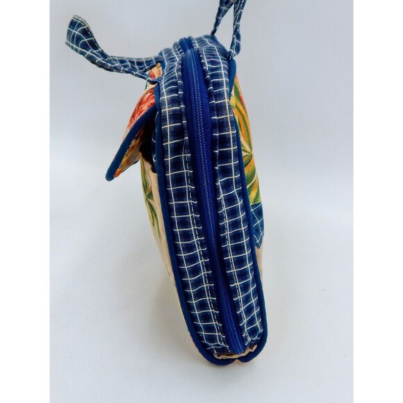 Garden Decorated Bible Cover Carrier Fabric Zippered Blue Checked Floral Handled - Picture 5 of 13